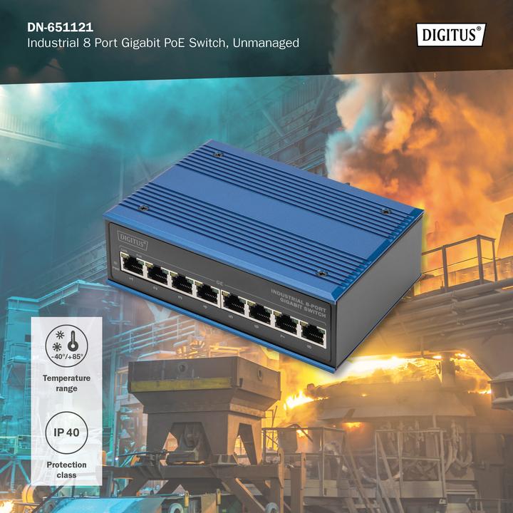 Actual product image Digitus Industrial 8-Port Gigabit PoE Switch (8 Ports)