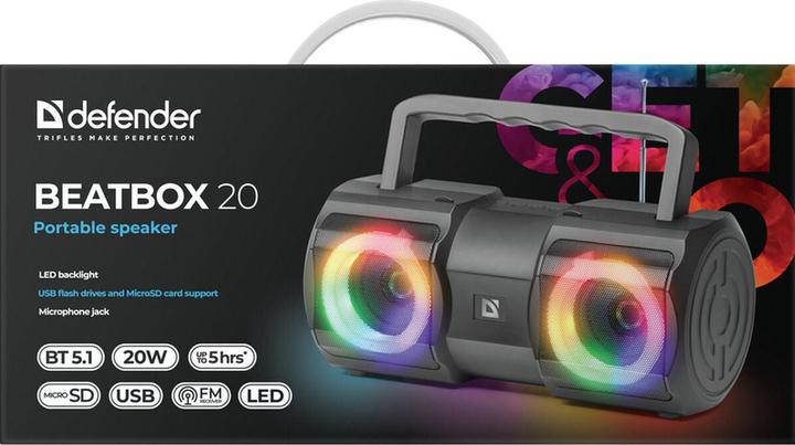 Image du produit Defender HAUT-PARLEUR BEATBOX 20 BLUETOOTH 20W LIGHT/BT/MIC/FM/USB/TF (5 h, Fonctionnement sur piles)