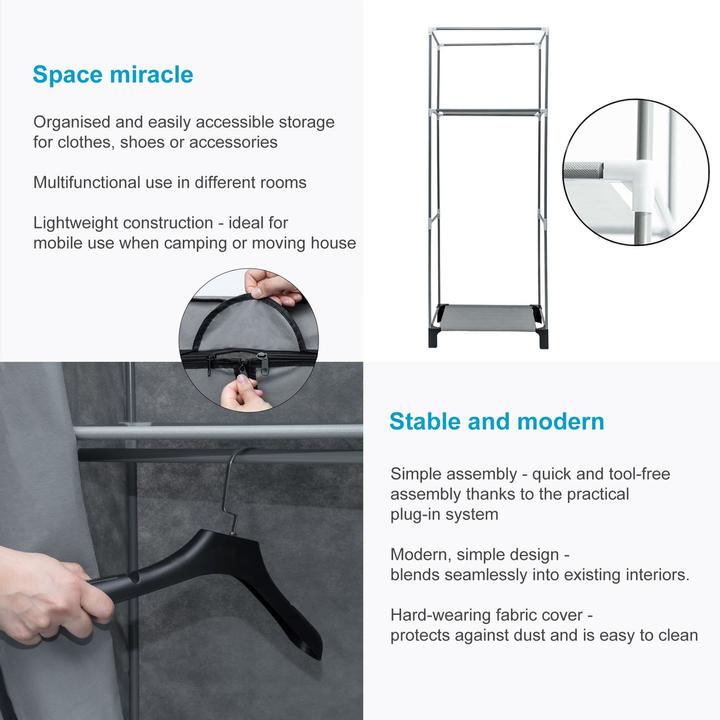 Produktbild Intirilife Faltschrank mit Reissverschluss und Kleiderstange (68 x 45 x 175 cm)