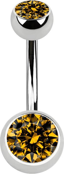 Actual product image Star Piercing Banana silver with two balls crystal topaz (without brass, Surgical steel 316L)