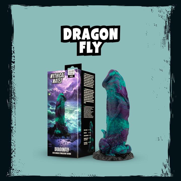 Actual product image Mythical Mates Dragonfly Dildo Purple & Green