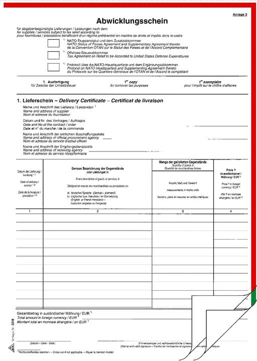 Nutritional values and ingredients Rnk Publishing house NATO settlement slip, SD, DIN A4 (8 x)