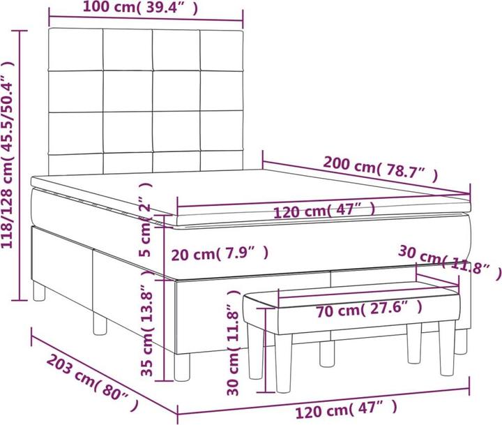 Produktbild VidaXL Boxspringbett mit Matratze Dunkelgrün 120x200cm Samt Doppelbett Bett (120 x 200 cm)