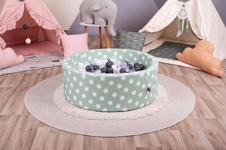 Image du produit Knorrtoys Piscine à balles soft - "Green white stars" 300 balls grey/white/transparent