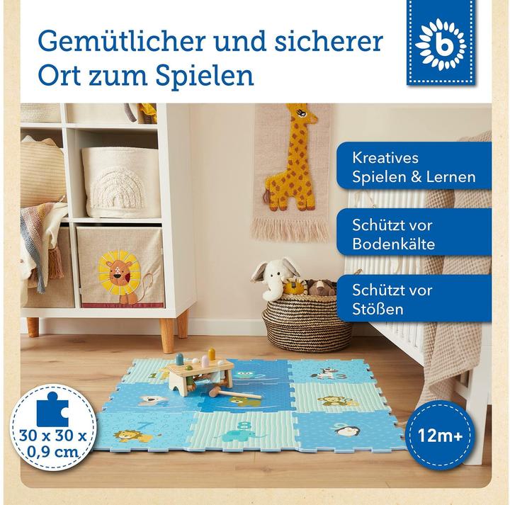 Produktbild Bieco Puzzlematte Tiere Blau, 18-teilig (30 x 30 x 90 cm)