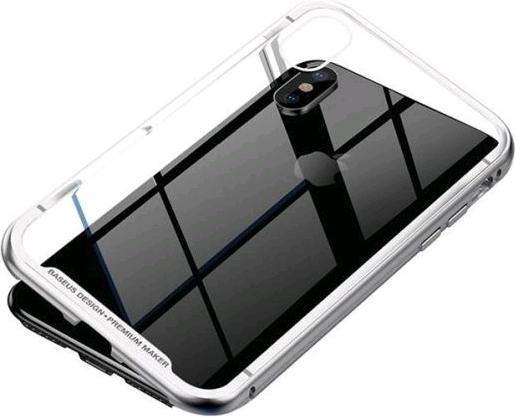 Actual product image Baseus iPhone X Magnetic Aluminium Protective Case Glass BackSilver (Apple iPhone X)