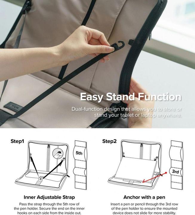 Produktbild Ringke Smart Zip Pouch universal case for laptop, tablet (up to 13 #), stand, bag, organizer, beige (13")