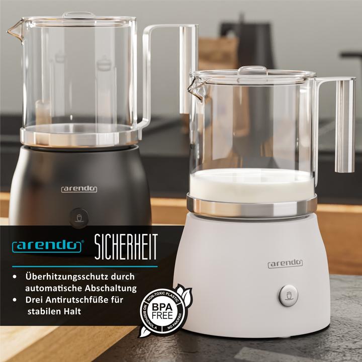 Image du produit Arendo Mousseur à lait 600 W, 6 fonctions, accessoire amovible en verre résistant à la chaleur (25 cl)