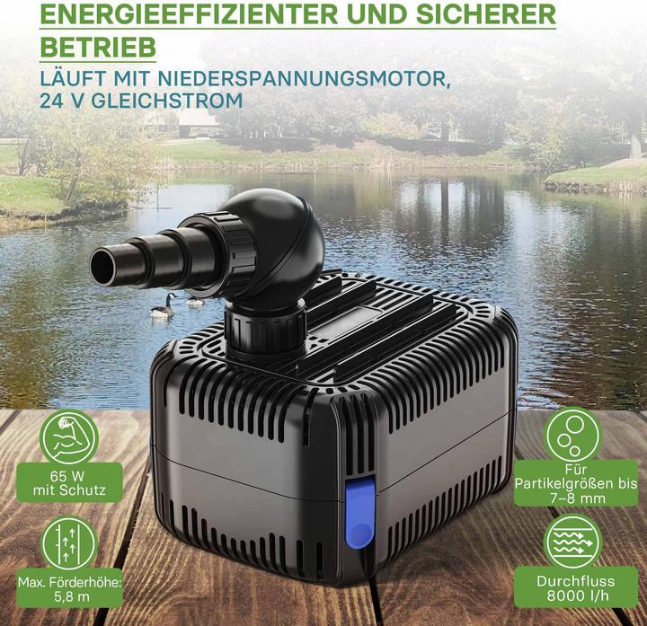 Image du produit SunSun CDF-8000 Pompe d’étang 24V DC 8000 l/h 65 W avec Protection anti-blocage Anti-manque d’eau