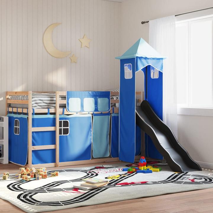 Immagine prodotto VidaXL Letto a castello con scivolo e tende (90 x 200 cm)