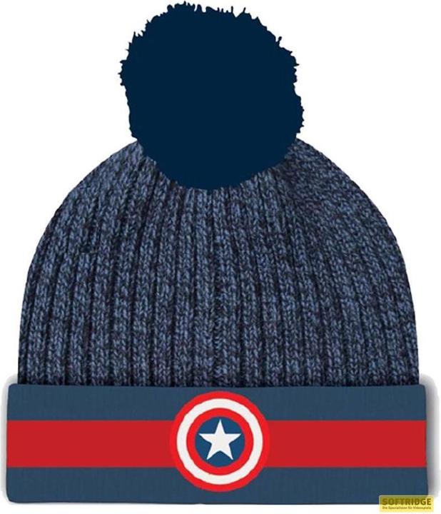 Heroes Inc Marvel - Bonnet à pompon Bleu et Rouge Logo de Captain America