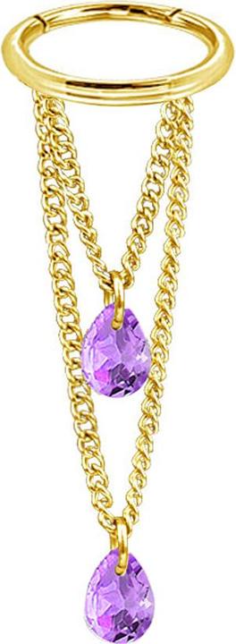 Star Piercing Micro Segmentring klappbar vergoldet Anhänger waagerecht zwei Ketten zwei Ovale Kristalle violett (Chirurgenstahl 316L, ohne Messing)