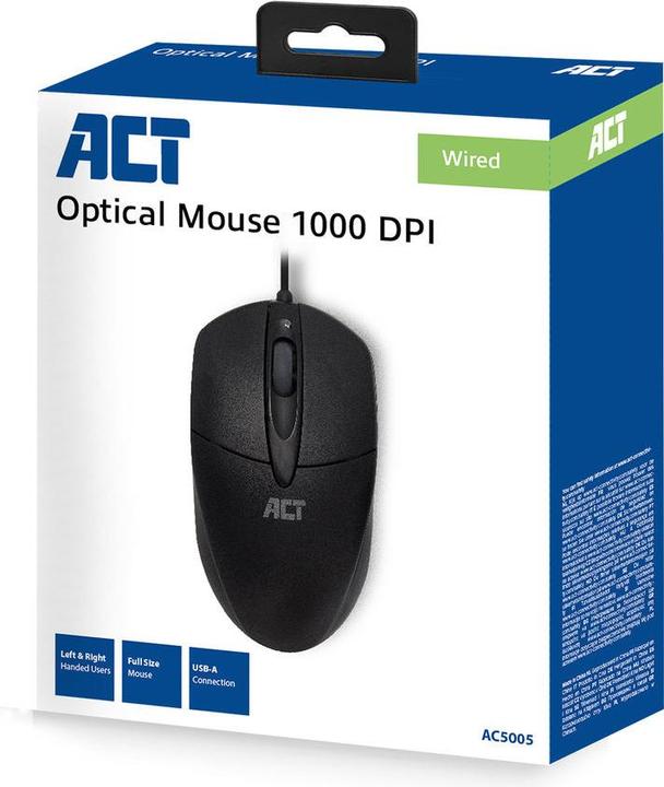 Immagine prodotto Mouse ottico cablato, cavo USB, 1000 dpi, nero (Cablato)