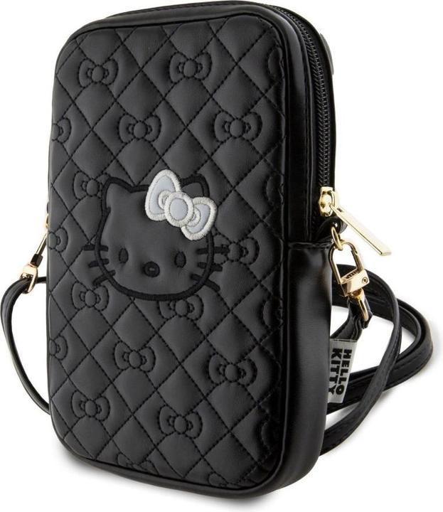 Hello Kitty Étui en cuir PU Qulited pour le transport à la main - noir (Apple iPhone 16)
