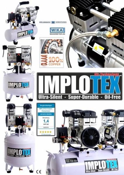 Produktbild Implotex - Flüsterkompressor 1500W, 60dB, leise, ölfrei - Kompressor inkl. Ausblaspistole und Druckl (8 Bar, 45 l)