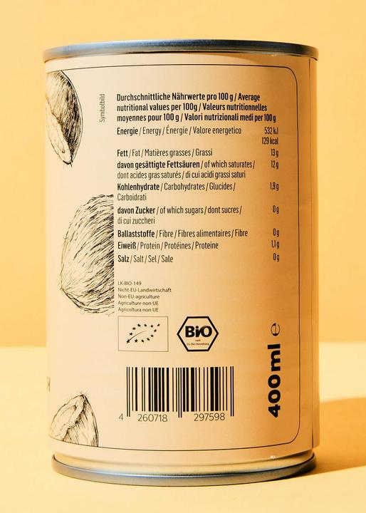 Nährwerte und Zutaten KoRo Bio Kokosmilch fettreduziert (12 x 40 cl)