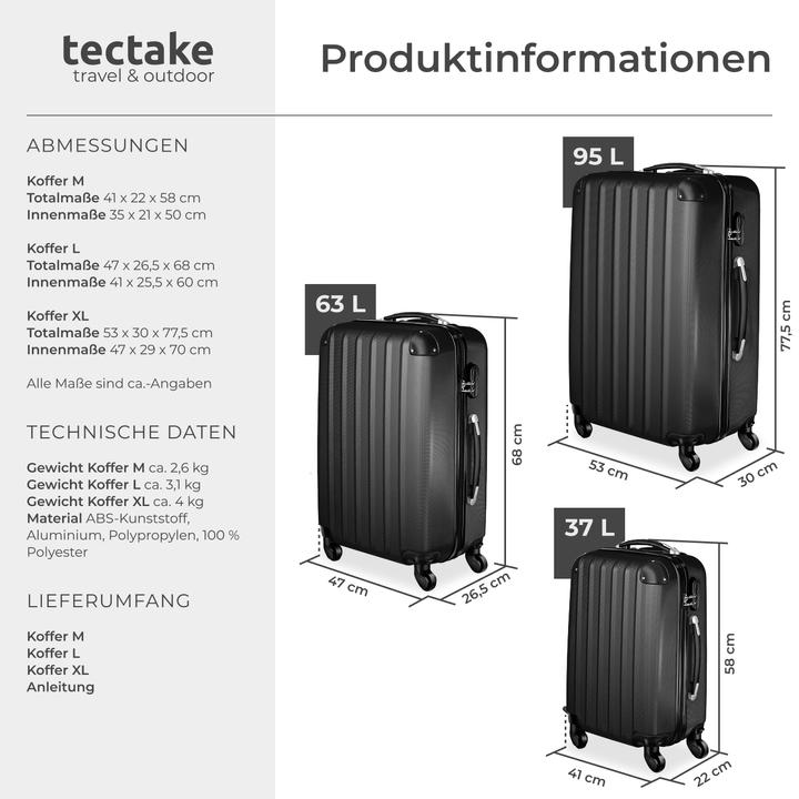 Produktbild tectake Hartschalenkofferset (95 l, M (50 - 90l), L (90 - 115l))