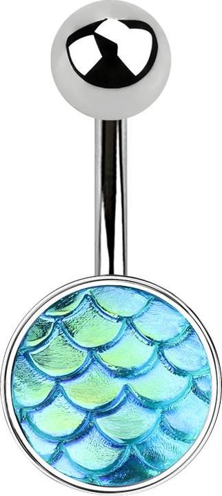 Image du produit Star Piercing Banane argentée avec écailles de poisson vertes (Acier chirurgical 316L, Laiton)