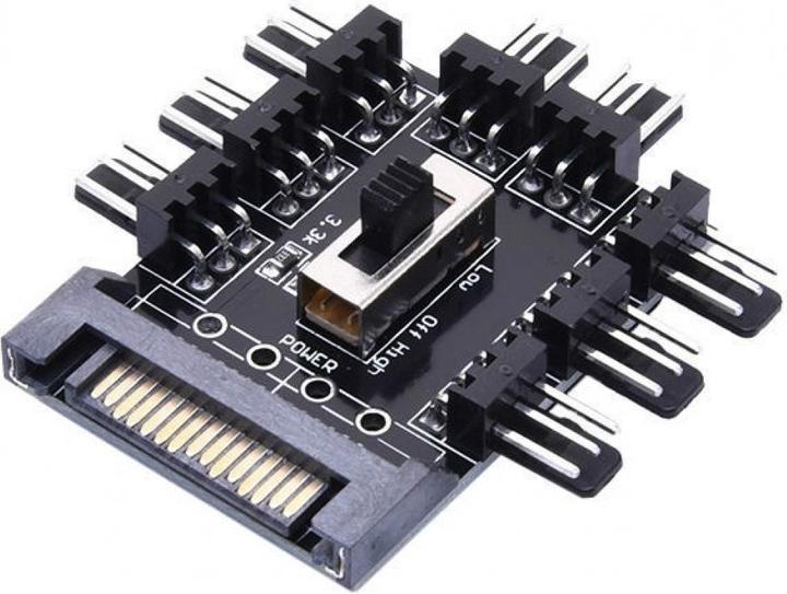 Actual product image PowerGuard 8-pin PC fan (3pin, 12V) on SATA power supply board
