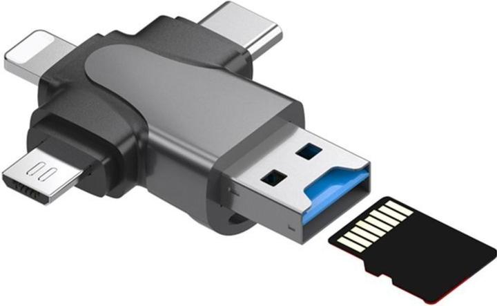 PowerGuard 4-In-One USB-C Lightning MicroUSB & MicroSD Card Reader Adapter (USB Type C, Lightning, Micro USB)