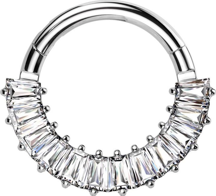 Star Piercing Micro Segmentring klappbar silber Baquette Kristalle silber (ohne Messing, Titan G23)