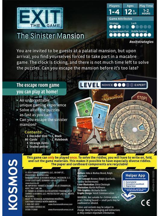 Immagine prodotto Thames & Kosmos EXIT: The Sinister Mansion gioco da tavolo strategia (Inglese)