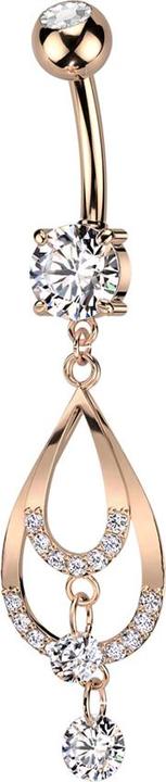 Produktbild Star Piercing Banane rosegold mit zwei Kugeln Kristall silber Anhänger zwei Tropfen mit Kristallen (Messing, Chirurgenstahl 316L)