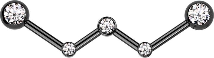 Produktbild Star Piercing Barbell schwarz gewinkelt drei Kristalle silber mit zwei Kugeln schwarz Kristall silber (ohne Messing, Chirurgenstahl 316L)