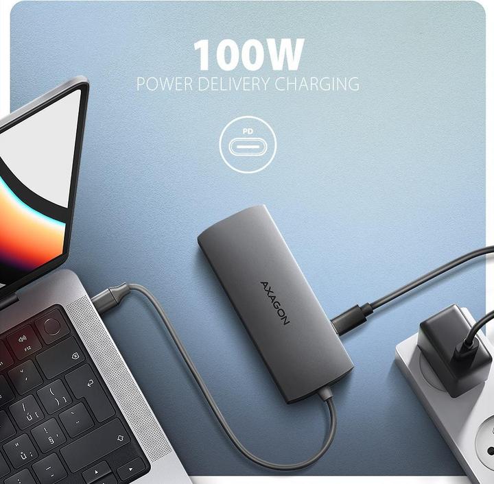 Produktbild Axagon HMC-8HLSA Wieloportowy hub USB-C 3.2 Gen 1 hub, 3x USB-A + 4K/30Hz HDMI + SD/microSD, GLAN, Audio (USB-C, 8 Ports)