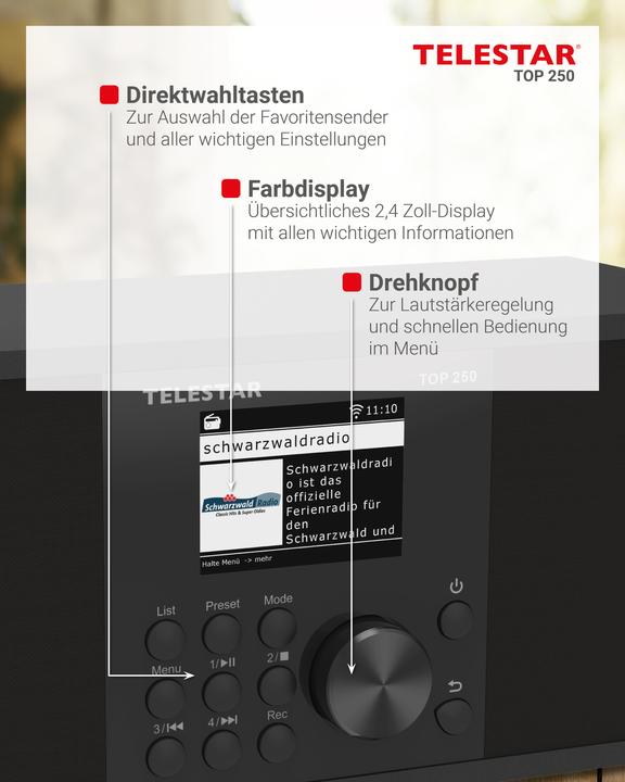 Image du produit Telestar TOP 250 DAB+ Internetradio schwarz (Webradio, DAB+ DAB, VHF, Bluetooth, WiFi)