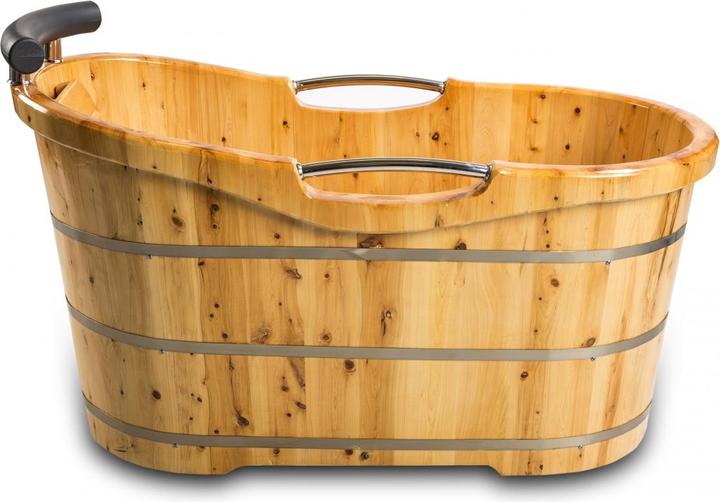 Image du produit PureHaven Baignoire en bois autoportante 135x67 cm en bois de cèdre 120 L design ergonomique facile à nettoyer (120 l, 67 cm, 135 cm)