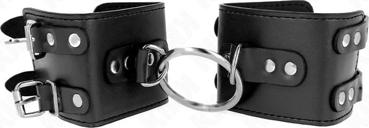 Kink Fixed Wrist Cuffs With Ring And Rivets Adjustable Black 17-22 cm X 6,5 cm
