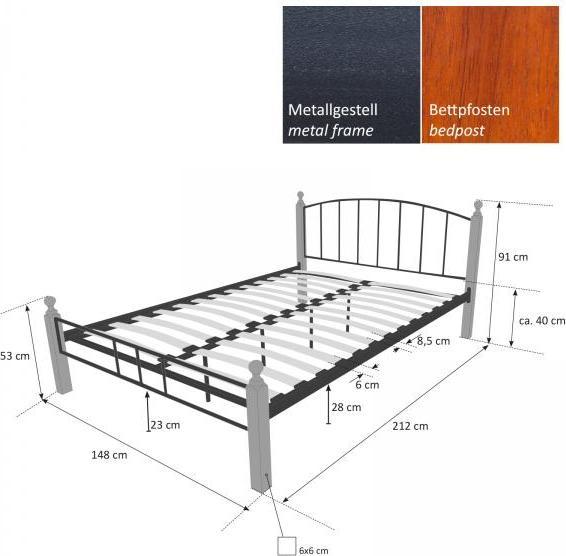 Produktbild Homestyle4u Metallbett mit Lattenrost (140 x 200 cm)