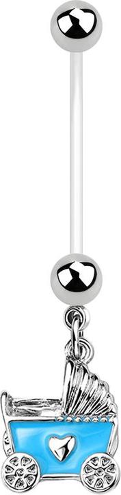 Star Piercing Banane transparent mit zwei Kugeln silber Anhänger Kinderwagen blau (Messing, Bioflex, Chirurgenstahl 316L)