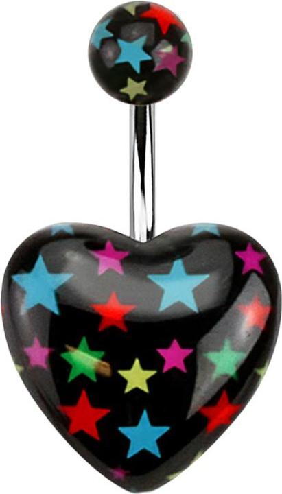 Produktbild Star Piercing Banane silber Herz mit farbigen Sternen (Acryl, ohne Messing, Chirurgenstahl 316L)