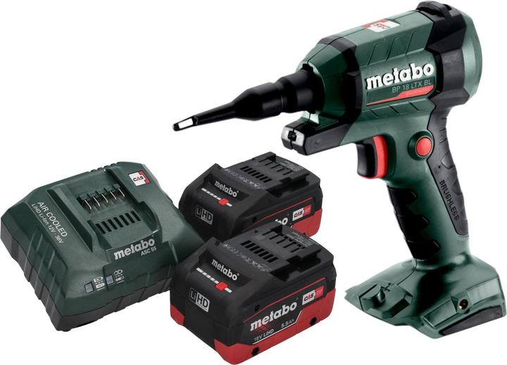 Produktbild Metabo BP 18 LTX BL Akku Blaspistole 18 V Brushless + 2x LiHD Akku 5,5 Ah + Ladegerät (Akkubetrieb, Werkstattgebläse)