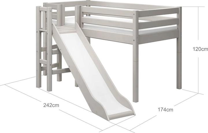 Image du produit Flexa Lit mi-hauteur Classic avec toboggan et plate-forme (90 x 200 cm)