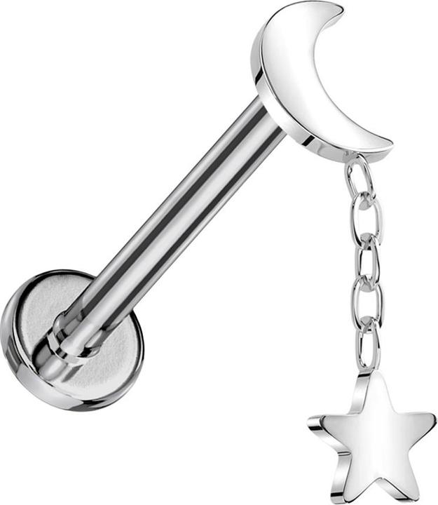 Immagine prodotto Star Piercing Micro labret filo interno argento luna argento ciondolo stella argento (senza ottone, Titanio G23)