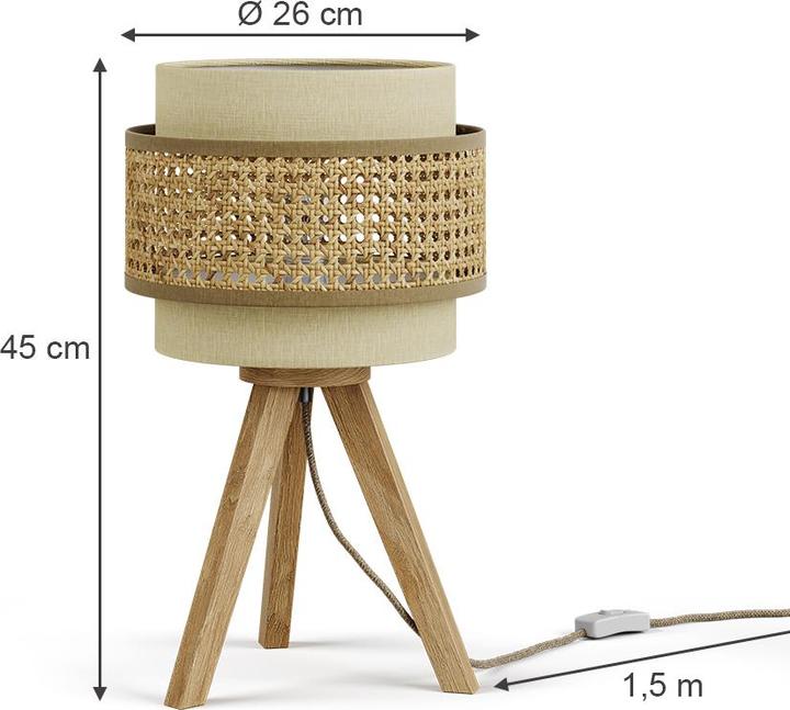 Actual product image Vicco Table lamp Morten, Rattan/cream, 26 x 45 cm with stand (E27)