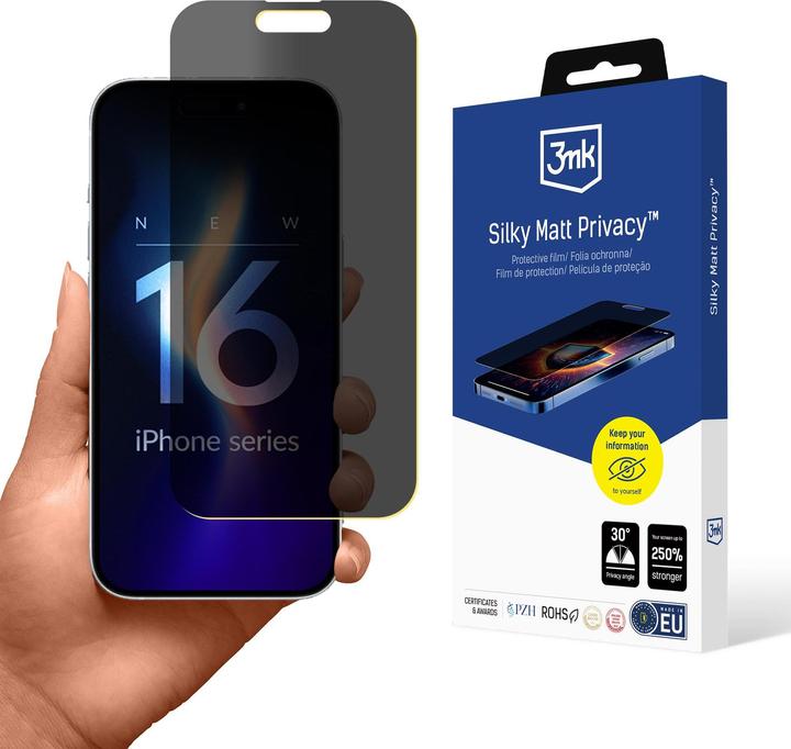 3MK Zijdeachtige matte privacy (1 Stuk, Apple iPhone 16)