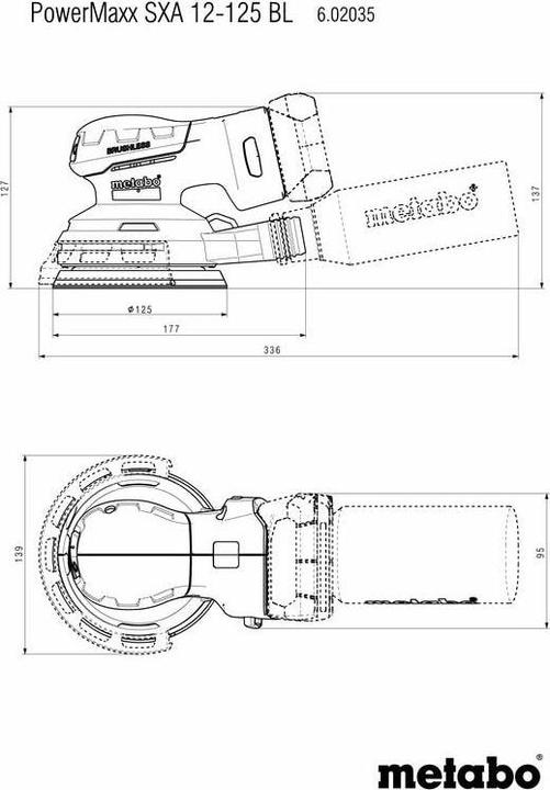 Actual product image Metabo Cordless Random Orbit Sander PowerMaxx SXA12-125 BL Solo (Eccentric grinder)