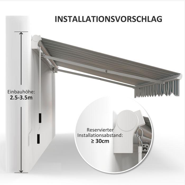 Produktbild Swisshandel24 Gelenkarmmarkise 4m mit Handkurbel Alu Weiss+Grün 395x245 cm (2.45 m)