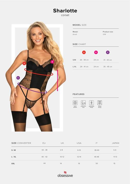 Produktbild Obsessive Sharlotte corset & thong black S/M (S/M)