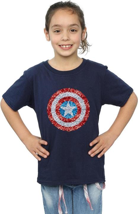 Actual product image Girls Captain America Pixelated Shield Cotton T-Shirt (116)