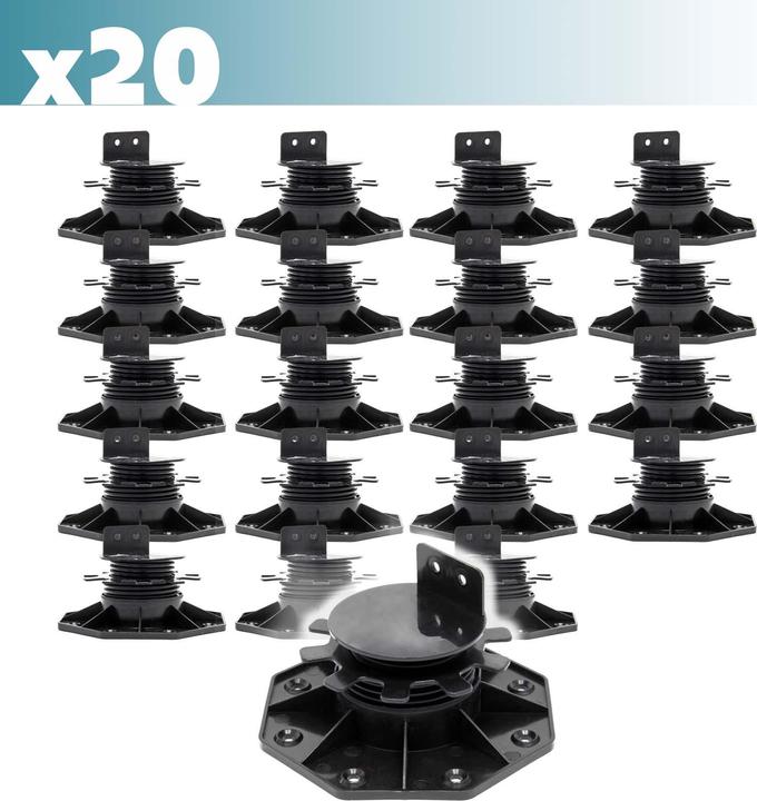 Image du produit XPOtool Plots de terrasse Set 20x Charge 2700kg Pieds réglages Hauteur 33-64mm Lames Dalles Piscine (20 x)