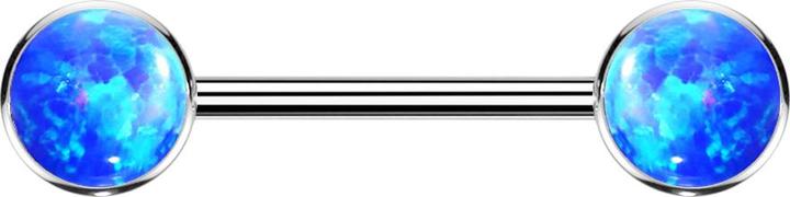 Star Piercing Threadless Barbell silber Scheibe front mit Opal blau (Titan G23, ohne Messing)