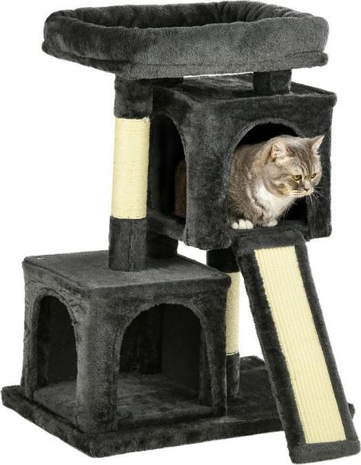 Immagine prodotto Swisshandel24 Albero per gatti con colonne in sisal, tiragraffi per gatti, albero per gatti, albero per gatti (83 cm, Grigio scuro)