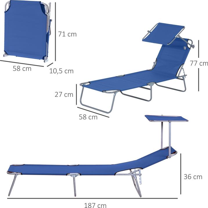 Actual product image Outsunny Sun lounger with sunshade (187 cm)