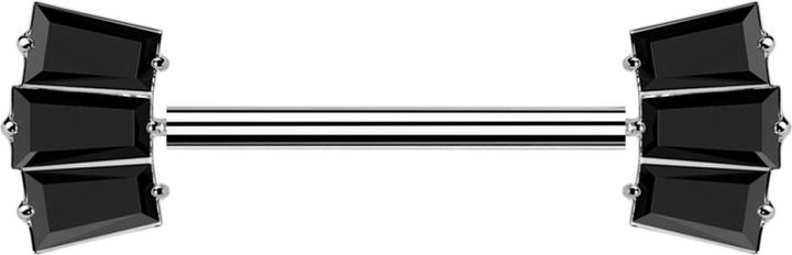 Produktbild Star Piercing Threadless Barbell silber mit zwei drei Baguette Kristalle schwarz (ohne Messing, Titan G23)