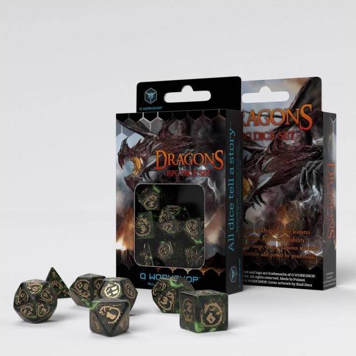 Actual product image Q Workshop SDRA98 - Dragon Dice Set: Nephrite, green and gold (7 pieces)